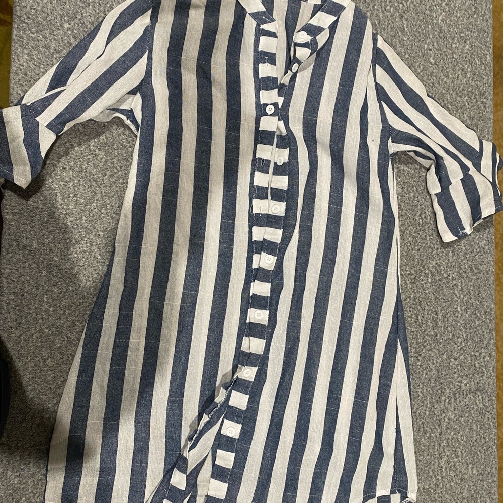 Blue and white striped button up dress